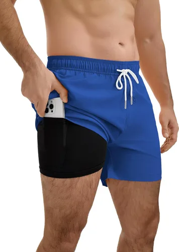 Vista 7 de YnimioAOX Traje de baño para hombre de 5 pulgadas con forro de compresión 2 en 1 de secado rápido, trajes de baño con bolsillos