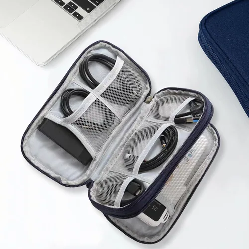 Vista 9 de Funda de transporte para accesorios electrónicos, bolsa organizadora de viaje, bolsa de almacenamiento portátil impermeable de doble capa para cable