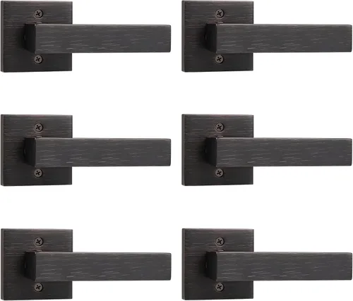 Vista 12 de Probrico Paquete de 1 manija de puerta de bronce aceitado para puertas francesas, manija de puerta cuadrada simulada, tirador de un solo lado sin