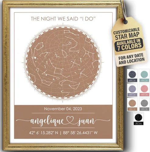 Vista 31 de Impresión artística personalizada de mapa de estrellas, totalmente personalizada (tus detalles, tamaño, color, marco), regalo para el día