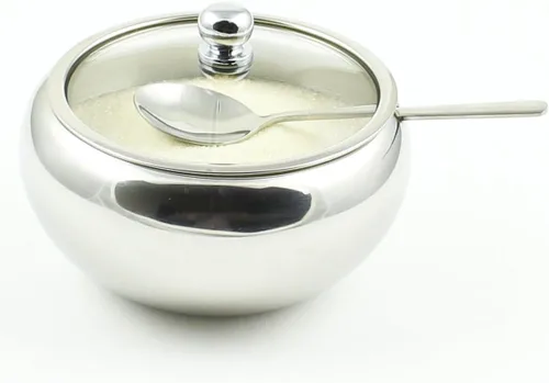 Vista 4 de Zoie + Chloe Azucarero de acero inoxidable con tapa de vidrio, cuchara de regalo, capacidad de 2 tazas (16.9 fl oz)