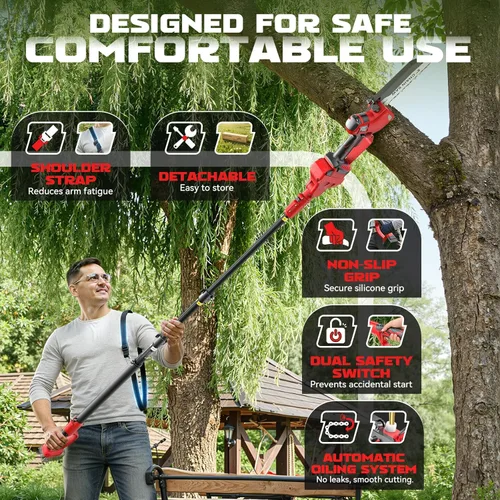 Vista 5 de Sierra de poste eléctrica 2 en 1 compatible con batería Milwaukee de 18 V, mini motosierra de 8 pulgadas sin escobillas con poste de extensión