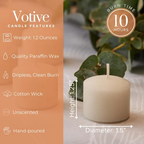 Vista 2 de Simply Soson Velas votivas de marfil, paquete a granel de 24, sin perfume, 10 horas de tiempo de combustión, perfectas para bodas, cumpleaños