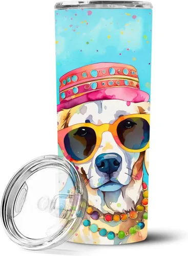 Vista 64 de Caroline's Treasures Siberian Husky Hippie Dawg - Vaso delgado de acero inoxidable al vacío de doble pared reutilizable, vaso aislado para café
