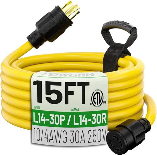 Vista 14 de POWGRN Cable de extensión para generador de 30 amperios de 10 pies, 4 puntas, resistente NEMA L14-30P a NEMA L14-30R, 125/250V 7500W, cable de Verde