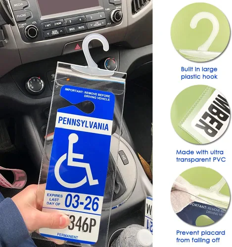 Vista 3 de Tbuymax - Soporte para placa de estacionamiento para discapacitados, soporte protector para placa de espejo con colgador más grande (juego de 4)