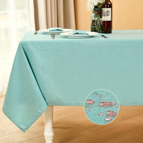 Vista 14 de Mebakuk Mantel rectangular de lino para casa de campo, impermeable, antiencogimiento, suave y resistente a las arrugas, mantel decorativo de tela