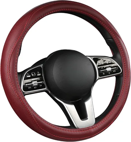 Vista 9 de Funda para volante de piel de vacuno, resistente al calor, antideslizante, compatible con la mayoría de marcas y modelos de automóviles y camiones