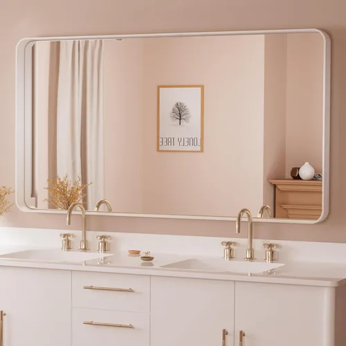 Vista 92 de TETOTE Espejo de marco dorado cepillado de 16 x 24 pulgadas, espejo de tocador de baño de latón dorado para pared, espejo enmarcado rectangular
