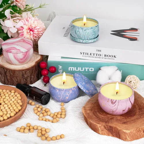Vista 4 de Regalos de velas, velas perfumadas, juego de regalo de Navidad para mujeres, paquete de 4 velas de aromaterapia para el hogar, velas de cera de soja