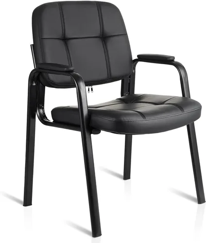 Vista 34 de CLATINA Juego de 6 sillas de cuero para oficina, sala de espera, sillas de recepción, sin ruedas, con reposabrazos y soporte de madera, sillón