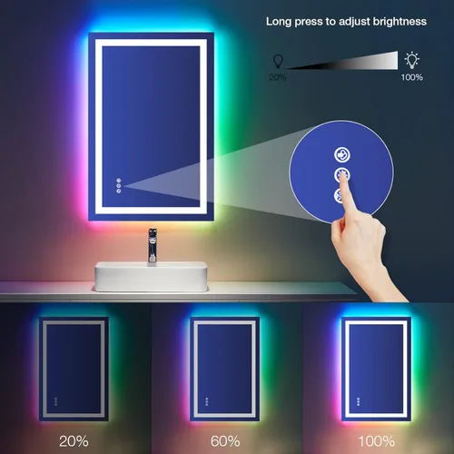 Vista 99 de LOAAO Espejo de baño LED de 28 x 36 pulgadas con luces, antiniebla, regulable, retroiluminado + iluminado frontal, espejo de tocador de baño