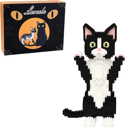 Vista 22 de Larcele Juego de mini bloques de construcción para gatos, ladrillos de juguete de construcción 3D para bricolaje, 1390 piezas KLJM-05