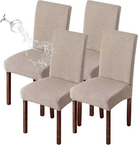 Vista 25 de Genina Fundas para sillas de comedor, fundas elásticas para sillas de comedor, fundas elásticas para sillas Parsons de la cocina (beige, 2 unidades)