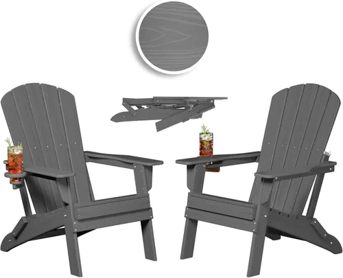 Vista 12 de Plawdlik Silla plegable Adirondack, probada por SGS, textura de madera con portavasos, resistente a todo tipo de clima, HDPE, cómoda para piscina