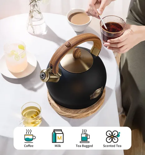 Vista 7 de Tetera y tetera de té, tetera de cocina de acero inoxidable de 2.64 cuartos de galón de grado alimenticio con silbato por inducción para estufa
