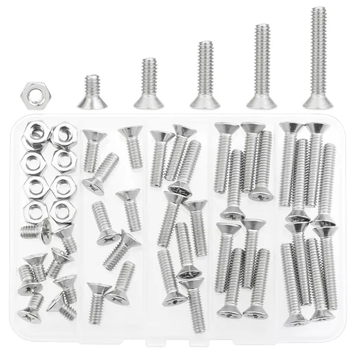 Vista 8 de HELIFOUNER Kit surtido de 50 tornillos Phillips de cabeza avellanada de 1/4-20 x 1/2 pulgadas, 3/4 pulgadas, 1-1/4 pulgadas, rosca gruesa