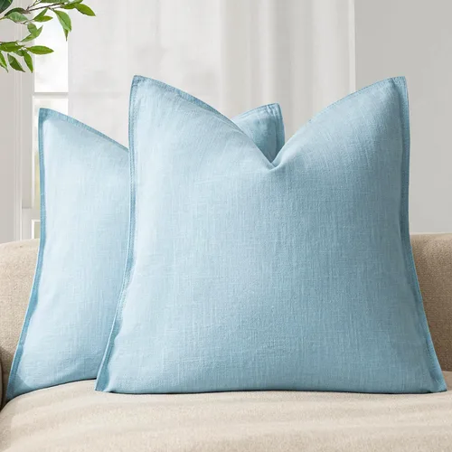 Vista 86 de Foindtower Paquete de 2 fundas de almohada decorativas de lino y liso, funda de cojín decorativa suave, estilo bohemio campestre para silla, sofá