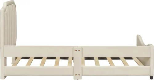 Vista 6 de Harper & Bright Designs Marco tapizado de sofá cama individual para niños, cama de plataforma de terciopelo individual con cabecera clásica