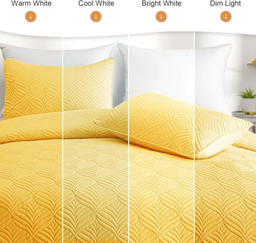 Vista 5 de Whale Flotilla Juego de ropa de cama extra suave, colcha amarilla ligera tamaño Queen con patrón moderno, colcha reversible de 3 piezas con 2 fundas