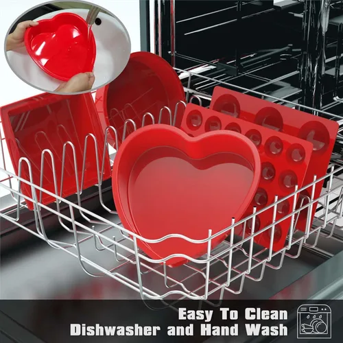 Vista 5 de Moldes de silicona en forma de corazón – Sartenes grandes antiadherentes de 11 pulgadas para pasteles y brownies