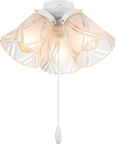 Vista 3 de Aspen Creative 22014-1, Kit de luces para ventilador de techo de tres luces con cadena de tracción, acabado de latón antiguo con pantallas de vidrio