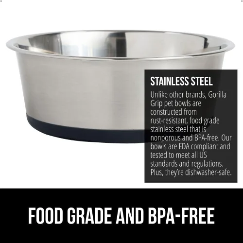 Vista 29 de GORILLA GRIP Juego de 2 cuencos para perros, con capacidad para 8 tazas (64 onzas líquidas), cuenco de metal resistente para alimentos y agua