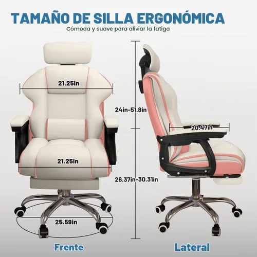 Vista 4 de Silla ejecutiva para computadora, silla de escritorio para oficina en casa, ángulo ajustable, ergonómica, de altura ajustable, sillas de piel Negro