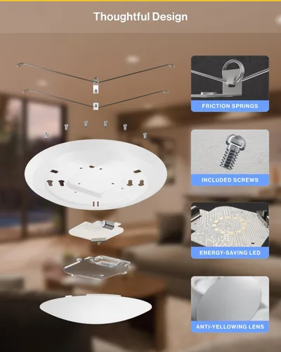Vista 4 de Sunco 24 unidades de luces LED de disco para techo de 6 pulgadas, luz de disco de montaje empotrado, iluminación de candelabro, 1050 lm, 15 W