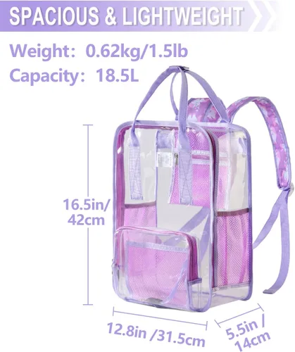 Vista 2 de Mochila transparente, mochila escolar transparente resistente VASCHY, L, Mochilas Daypack