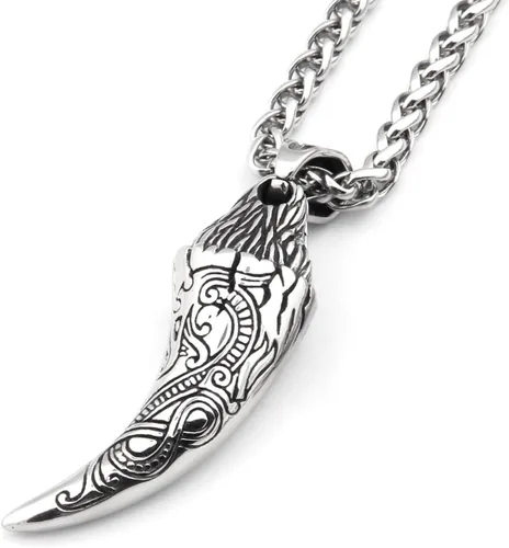 BAVIPOWER Collar con colgante de fuerza de diente de lobo vikingo de 0.157 in, cadena de quilla de acero inoxidable, joyería pagana Asatru para