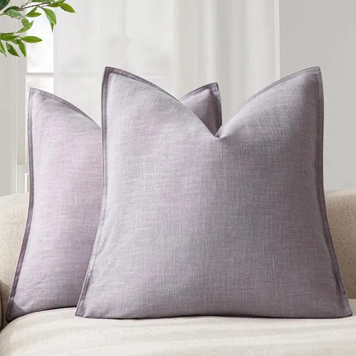 Vista 53 de Foindtower Paquete de 2 fundas de almohada decorativas de lino y liso, funda de cojín decorativa suave, estilo bohemio campestre para silla, sofá