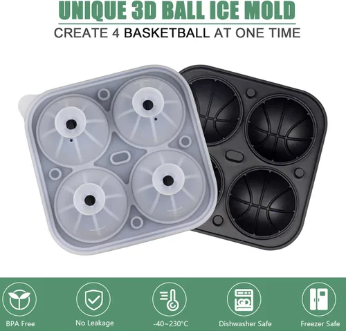 Vista 3 de Admaison - Bandeja para cubitos de hielo de baloncesto 3D, molde para cubitos de hielo con embudo para cócteles, bourbon, brandy, regalos de whisky
