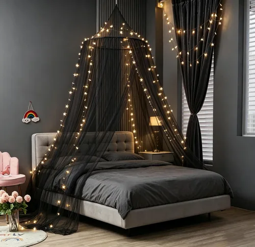 Vista 12 de Mosquitera con Dosel para Cama de Niñas, Cortinas de Cama King con Dosel Tamaño Full Queen desde el Techo, Mosquitera de Cúpula Tienda de Cama Twin