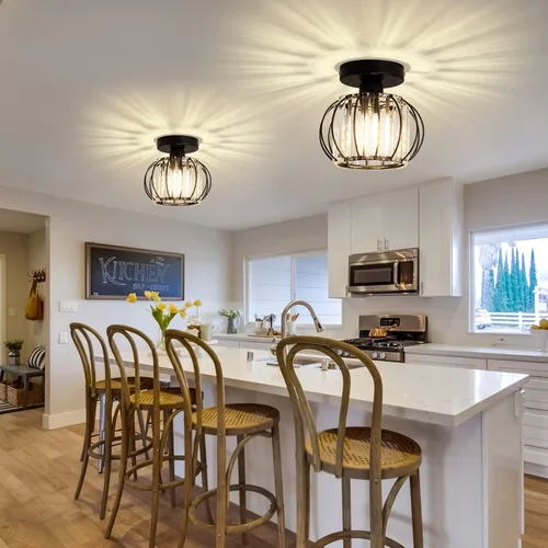 Vista 8 de Modern Celing Light 2 Pack Semi Flush Mount Fixture Small Crystal Chandelier Mini Indoor Ceiling Lamp for Bathroom Hallway Foyer Porch Hall