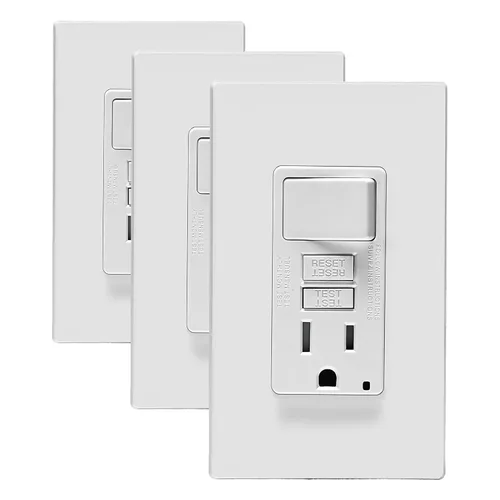 Vista 45 de Leviton SmartlockPro Interruptor con enchufe de doble polo receptáculo, AFTR1-E, 120.0 volts