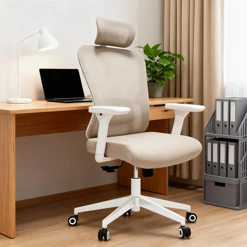 Vista 13 de Silla de oficina ergonómica, silla de escritorio de malla con reposacabezas ajustable y reposabrazos 2D, sillas de computadora con soporte lumbar