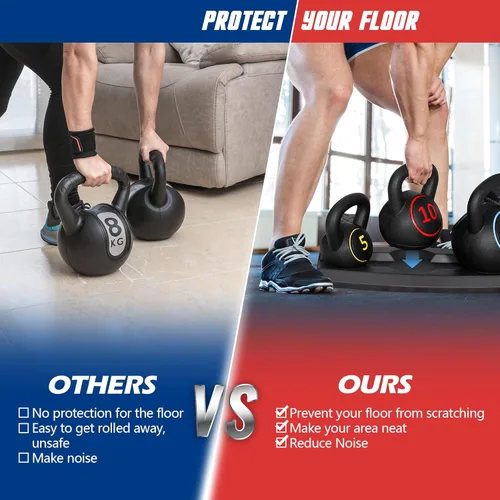 Vista 3 de F2C Juego de pesas rusas de 3 piezas con estante de almacenamiento de 5 libras, 10 libras, 15 libras, pesas rusas de hormigón recubiertas de HDPE