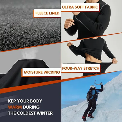Vista 7 de LANBAOSI Conjunto de ropa interior térmica para hombre, conjunto de pantalones largos con forro polar, capa base cálida, trajes de compresión