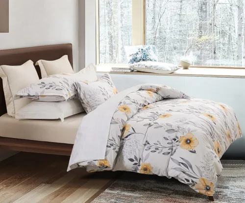 Vista 18 de SLEEPBELLA - Funda de edredón tamaño individual, 600 hilos de algodón, beige y gris azulado, con patrón de hojas lujoso impreso, funda de edredón