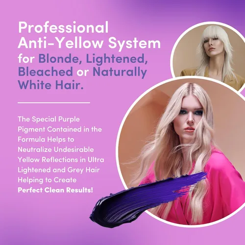 Vista 4 de Lisap Máscara capilar morada, cuidado del cabello con escala de luz, tóner anti amarillo para rubios, rubio tonificante, cabello blanco y plateado