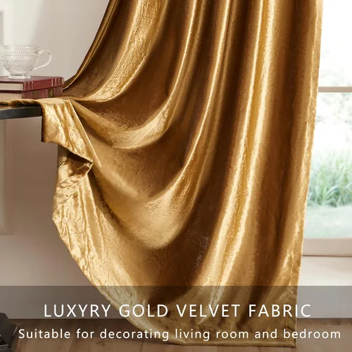 Vista 3 de Cortinas doradas de 108 pulgadas para sala de estar, cortinas opacas de terciopelo con bolsillo para barra, cortinas para ventana, tratamiento