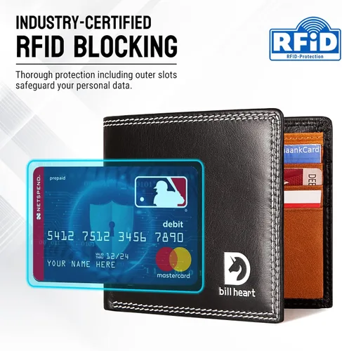 Vista 3 de Cartera de cuero genuino RFID para hombre