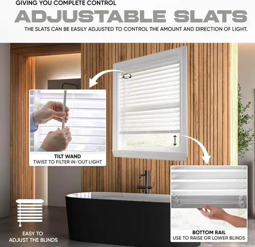 Vista 5 de Ultra Premium - Persiana de madera sintética blanca de 2 1/2 pulgadas (2.5 pulgadas) de ancho x 64 pulgadas de largo