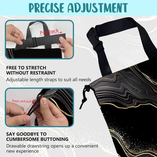 Vista 4 de Bolsa de basura para automóvil, diseño abstracto de mármol dorado con cordón ajustable, bolsa de basura para colgar para asiento trasero con hebilla