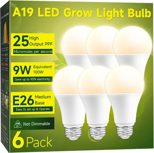 Vista 9 de Bombillas de Crecimiento, Bombilla de Luz de Crecimiento A19, Bombilla de Luz de Espectro Completo, Bombillas de Luz para Plantas E26 Base