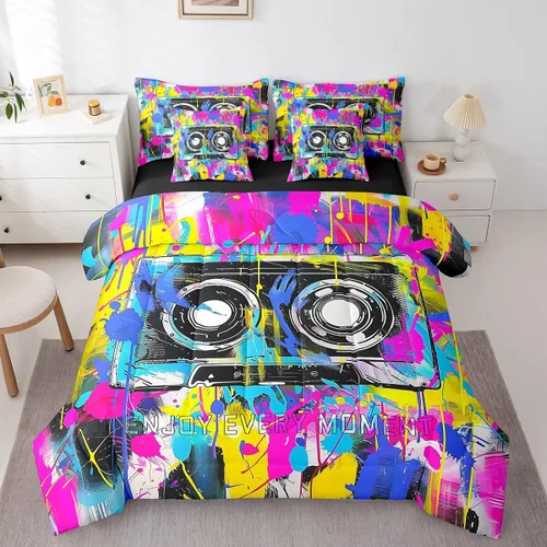 Vista 32 de Homewish Theater Cinema Poster 7 Pieces Bed Set Twin Size Retro Movie Comforter Set with Sheets Popcorn Sheet Set, Pillowcases & Pillow Covers