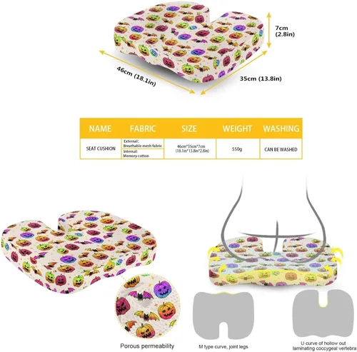 Vista 20 de Cinturón de Navidad de espuma viscoelástica para silla de oficina, asiento de automóvil, silla de ruedas, viajes, reduce la presión del coxis