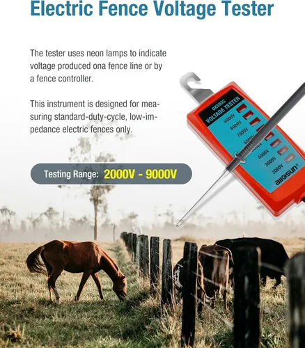 Vista 2 de ALLOSUN GK503C Probador de Voltaje de Cerca Eléctrica NEON Max 9000V, Localizador de Fallas de Cerca Eléctrica, Rojo