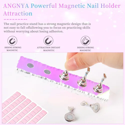 Vista 4 de ANGNYA Juego de 2 Soportes para Uñas, Soporte de Uñas Aurora para Pintar Soporte de Uñas para Presionar con 96 Piezas de Masilla Adhesiva